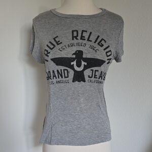 True Religion Heather Gray Embellished Logo Tee